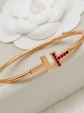 🍭Tiffany & Co. Rose Gold Half-Pearl-Diamond Double-T Bracelet